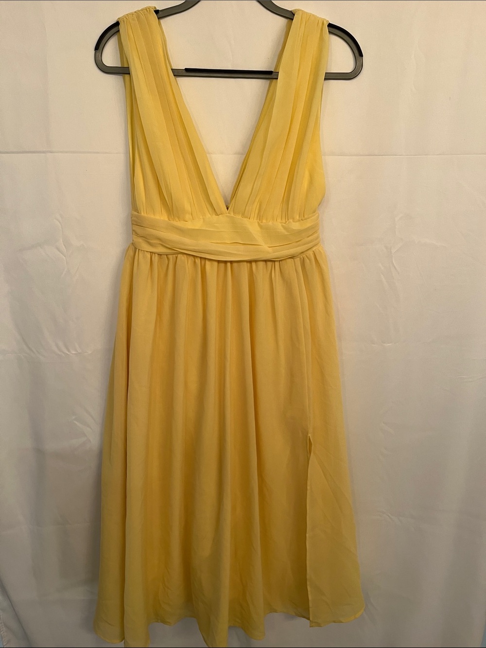 Lulu's Sleeveless Deep V-Neck Yellow Midi Dress